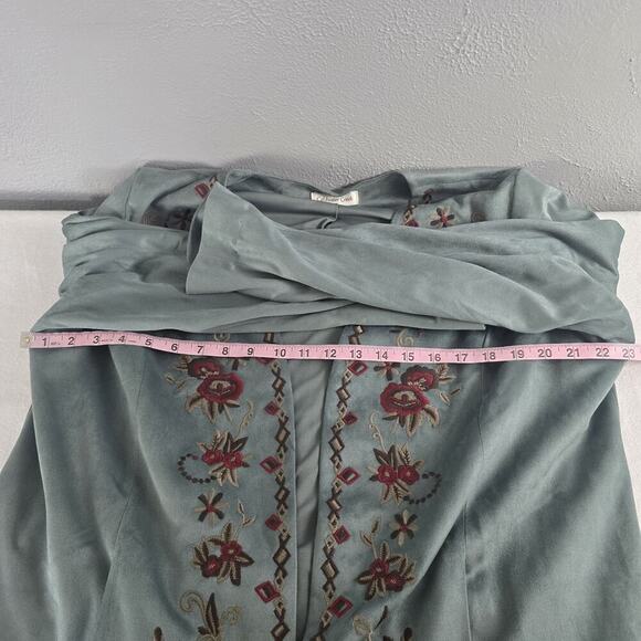 Coldwater Creek Womens Cardigan Teal Aztec Floral Embroidered Open Front Artsy L - Picture 4 of 11